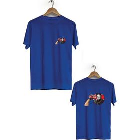 Hero Tasarım BLL986 Lacivert Kim Jong-Un Ön Arka Baskılı Bisiklet Yaka Kısa Kollu Erkek T-shirt