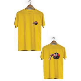 Hero Tasarım BLL986 Sarı Kim Jong-Un Ön Arka Baskılı Bisiklet Yaka Kısa Kollu Erkek T-shirt