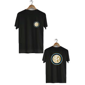 Herotasarım BLL1190 Siyah İnter Logosu Ön Arka Baskılı Bisiklet Yaka Kısa Kollu Erkek T-Shirt