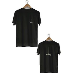 Herotasarım BLL1398 Siyah İpten Sarkan Adam Ön Arka Baskılı Bisiklet Yaka Kısa Kollu Erkek T-Shirt