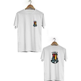Herotasarım BLL1413 Beyaz İstanbul Ön Arka Baskılı Bisiklet Yaka Kısa Kollu Erkek T-Shirt