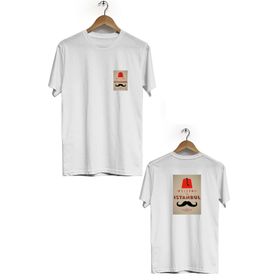 Herotasarım BLL1494 Beyaz İstanbul Ön Arka Baskılı Bisiklet Yaka Kısa Kollu Erkek T-Shirt