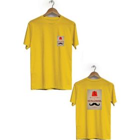 Herotasarım BLL1494 Sarı İstanbul Ön Arka Baskılı Bisiklet Yaka Kısa Kollu Erkek T-Shirt