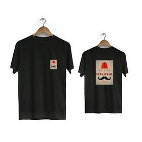 Herotasarım BLL1494 Siyah İstanbul Ön Arka Baskılı Bisiklet Yaka Kısa Kollu Erkek T-Shirt