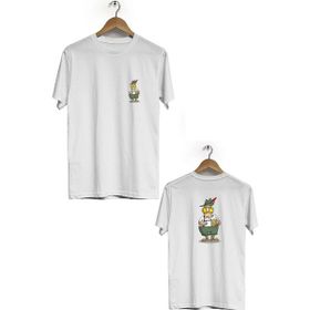 Herotasarım BLL2151 Beyaz İçici Ön Arka Baskılı Bisiklet Yaka Kısa Kollu Erkek T-Shirt