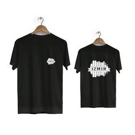 Herotasarım BLL2190 Siyah İzmir Ön Arka Baskılı Bisiklet Yaka Kısa Kollu Erkek T-Shirt