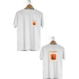 Herotasarım BLL2278 Beyaz İstanbul Kız Kulesi Ön Arka Baskılı Bisiklet Yaka Kısa Kollu Erkek T-Shirt