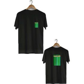 Herotasarım BLL281 Siyah Kalemler Ön Arka Baskılı Bisiklet Yaka Kısa Kollu Erkek T-Shirt