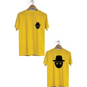 Herotasarım BLL2891 Sarı Gizli Sekme Ön Arka Baskılı Bisiklet Yaka Kısa Kollu Erkek T-Shirt