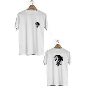 Herotasarım BLL2929 Beyaz Horse Ön Arka Baskılı Bisiklet Yaka Erkek T-shirt