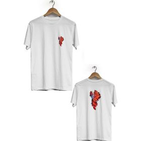Herotasarım BLL317 Beyaz Renk Cümbüşü Ön Arka Baskılı Erkek T-shirt