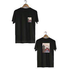 Herotasarım BLL509 Siyah İstanbul Ön Arka Baskılı Bisiklet Yaka Kısa Kollu Erkek T-Shirt