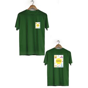 Herotasarım BLL520 Haki Fransa Ön Arka Baskılı Bisiklet Yaka Kısa Kollu Erkek T-Shirt