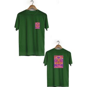 Herotasarım BLL585 Haki Göz Ön Arka Baskılı Bisiklet Yaka Kısa Kollu Erkek T-Shirt