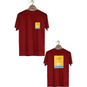 Herotasarım BLL617 Bordo Good Morning Ön Arka Baskılı Bisiklet Yaka Kısa Kollu Erkek T-Shirt