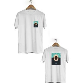 Herotasarım BLL674 Beyaz Kahve Ön Arka Baskılı Bisiklet Yaka Kısa Kollu Erkek T-Shirt