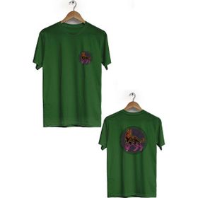 Herotasarım BLL751 Haki Kurt Ön Arka Baskılı Bisiklet Yaka Kısa Kollu Erkek T-Shirt