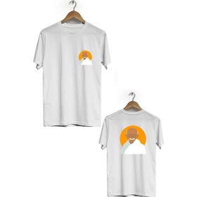 Herotasarım BLL944 Beyaz Gandhi Kısa Kol Tişört Ön Arka Baskılı Tshirt
