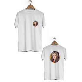 Herotasarım BLL973 Beyaz Isaac Newton Ön Arka Baskılı Bisiklet Yaka Kısa Kollu Erkek T-Shirt
