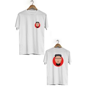 Herotasarım BLL976 Beyaz Kim Jong-Un Ön Arka Baskılı Bisiklet Yaka Kısa Kollu Erkek T-Shirt