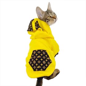 Herotasarım Yellow Lux Sweatshirt Kapşonlu Kedi Kıyafeti Kedi Sweatshirt