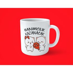 Hesaplısı Burada Hanımcılık Kazanacak Espirili Baskılı Kupa Bardak - Beyaz
