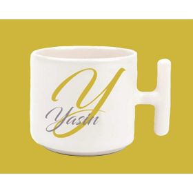 Hesaplısı Burada Kişiye Özel Y Harfli ve İsimli Gold Gri T Kulplu Baskılı Beyaz Kupa Bardak