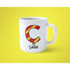 Hesaplısı Burada Sarı Kırmızı C Baş Harfli İsimli Baskılı Beyaz Kupa Bardak