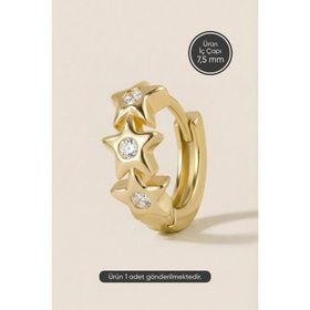 Hetra Altın Renkli Cerrahi Çelik Üçlü Yıldız Zirkon Taşlı Halka Piercing