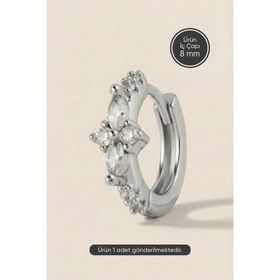 Hetra Gümüş Renkli Cerrahi Çelik Dört Uçlu Zirkon Yıldız Halka Piercing