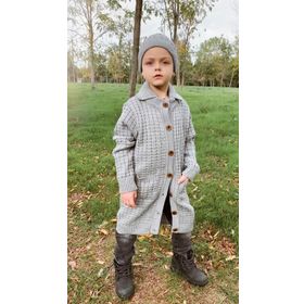 Hilal Akıncı Kids 0655 Unısex Düğmeli Oversize Uzun Triko Hırka Bere İkili Takım