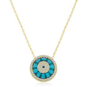 HİLALSHOP 925 Ayar Gümüş Gold Camgöz Nazar Kadın Gümüş Kolye