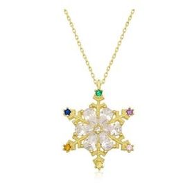 HİLALSHOP 925 Ayar Gümüş Gold Renkli Taşlı Kar Tanesi Kadın Gümüş Kolye