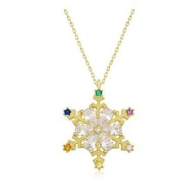 HİLALSHOP 925 Ayar Gümüş Gold Renkli Taşlı Kar Tanesi Kadın Gümüş Kolye