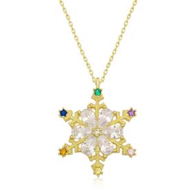 HİLALSHOP 925 Ayar Gümüş Gold Renkli Taşlı Kar Tanesi Kadın Gümüş Kolye