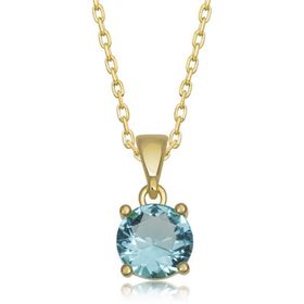 HİLALSHOP 925 Ayar Gümüş Gold Turkuaz Kristal Yuvarlak Taşlı Kadın Gümüş Kolye