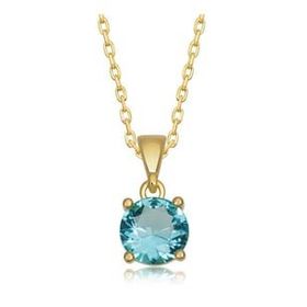 HİLALSHOP 925 Ayar Gümüş Gold Turkuaz Kristal Yuvarlak Taşlı Kadın Gümüş Kolye