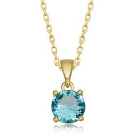 HİLALSHOP 925 Ayar Gümüş Gold Turkuaz Kristal Yuvarlak Taşlı Kadın Gümüş Kolye