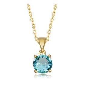 HİLALSHOP 925 Ayar Gümüş Gold Turkuaz Kristal Yuvarlak Taşlı Kadın Gümüş Kolye