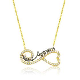 HİLALSHOP 925 Ayar Gümüş Kalpli Sonsuzluk Annem Kolye