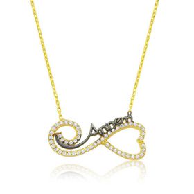 HİLALSHOP 925 Ayar Gümüş Kalpli Sonsuzluk Annem Kolye