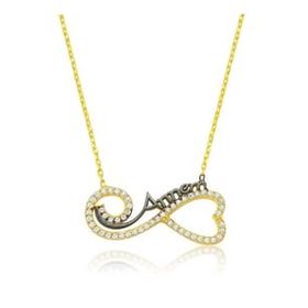 HİLALSHOP 925 Ayar Gümüş Kalpli Sonsuzluk Annem Kolye