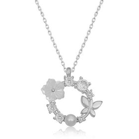HİLALSHOP 925 Ayar Gümüş Manolya Çiçeği Kelebek Kadın Gümüş Kolye
