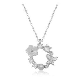 HİLALSHOP 925 Ayar Gümüş Manolya Çiçeği Kelebek Kadın Gümüş Kolye