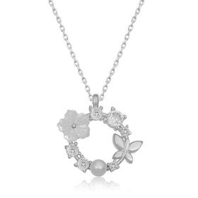HİLALSHOP 925 Ayar Gümüş Manolya Çiçeği Kelebek Kadın Gümüş Kolye