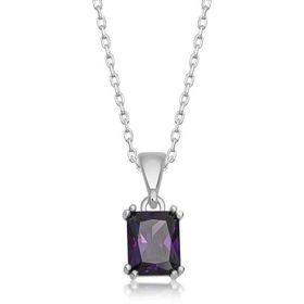 HİLALSHOP 925 Ayar Gümüş Mor Kristal Kare Taşlı Kadın Gümüş Kolye