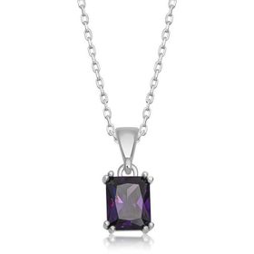 HİLALSHOP 925 Ayar Gümüş Mor Kristal Kare Taşlı Kadın Gümüş Kolye