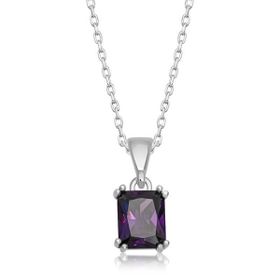 HİLALSHOP 925 Ayar Gümüş Mor Kristal Kare Taşlı Kadın Gümüş Kolye