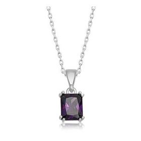 HİLALSHOP 925 Ayar Gümüş Mor Kristal Kare Taşlı Kadın Gümüş Kolye