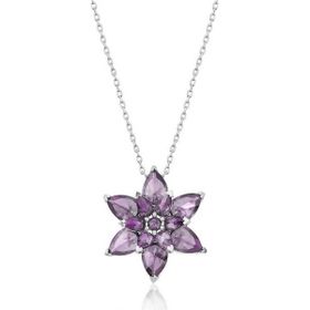 HİLALSHOP 925 Ayar Gümüş Mor Lotus Çiçeği Bayan Gümüş Kolye